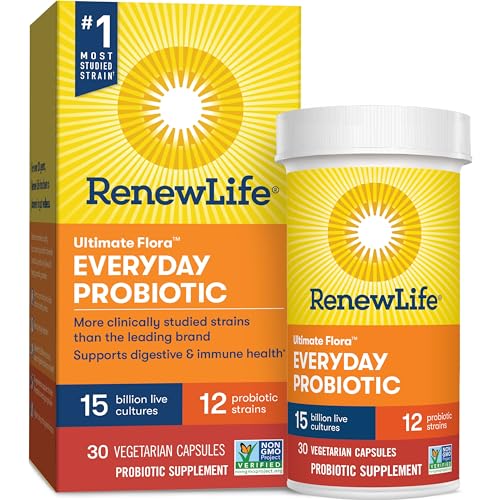 Renew Life Everyday Probiotic Capsules Daily Supplement Supports Urinary Digestive and Immune Health L Rhamnosus GG Dairy Soy and glutenfree 15 Billion CFU 30 Count